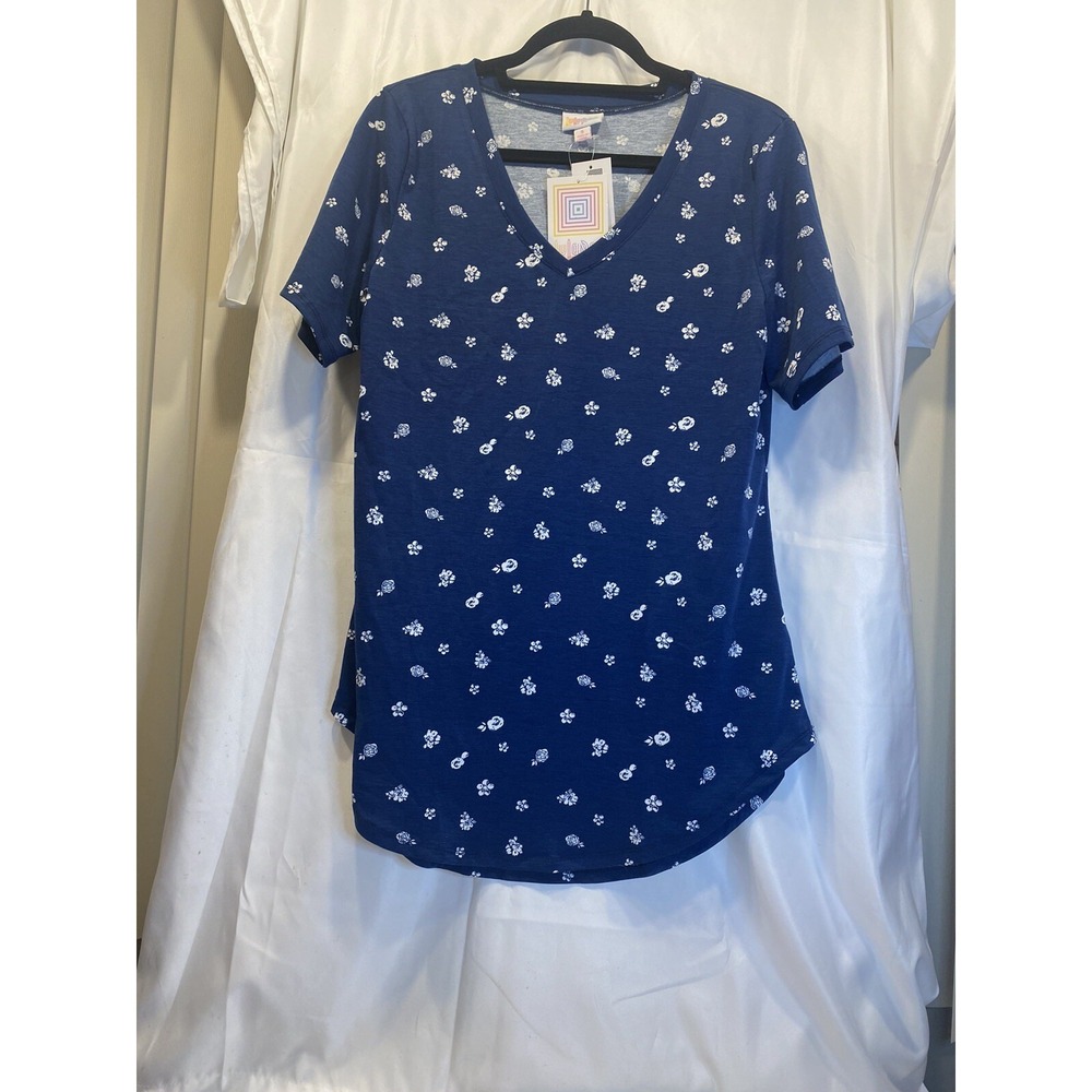 LuLaRoe Iris Tunic T Shirt Top V Neck sz Small ~ new blue and white